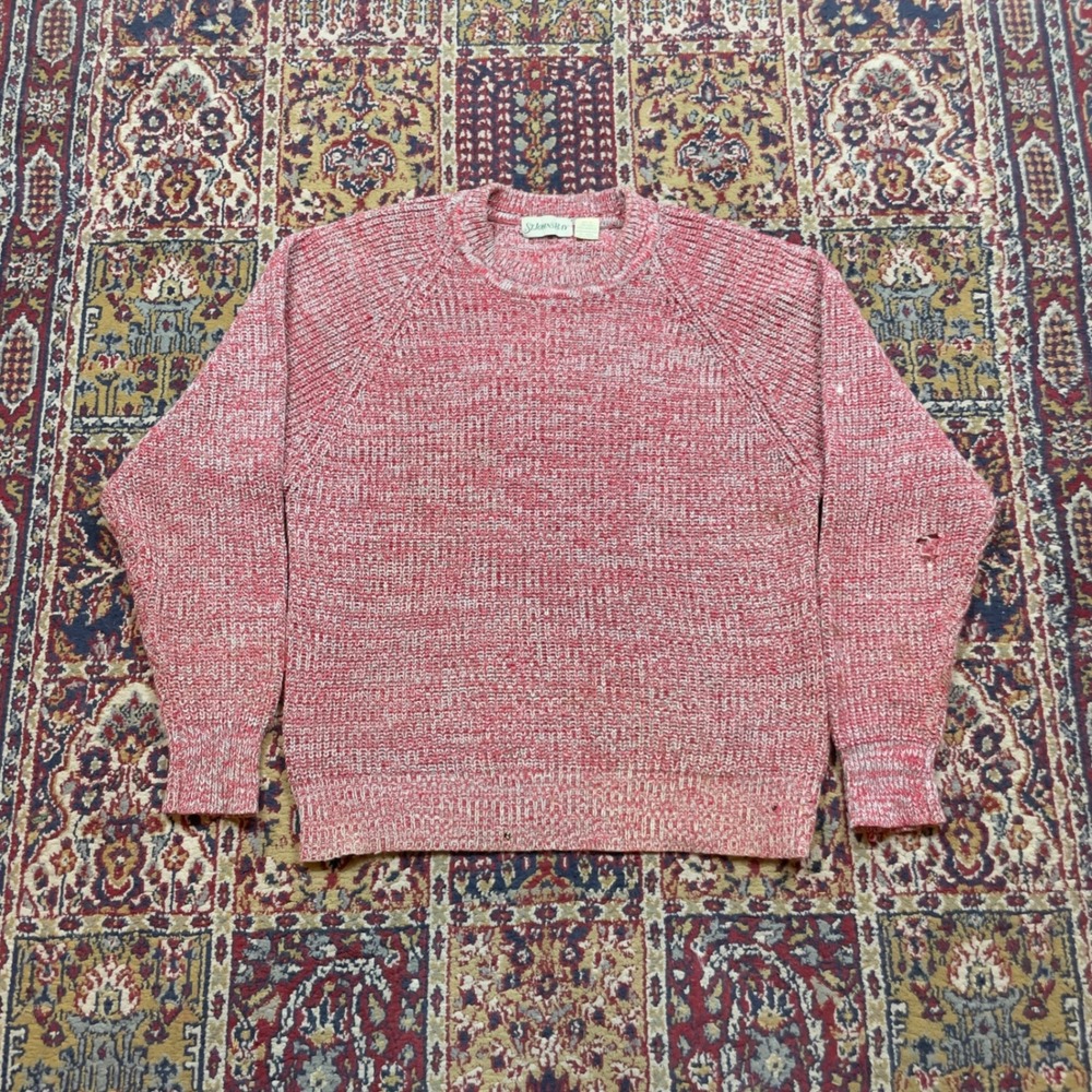 VTG 80s 90s St Johns Bay Red‎ Ribbed Speckled Knit Crewneck Sweater Size Large